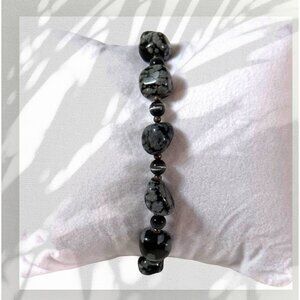 Snowflake Obsidian Beaded Bracelet With Twisted Silver Toggle Clasp